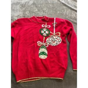Dana Scott Ugly Christmas Holiday Winter Sweater, Ornaments, Beading,‎ Large